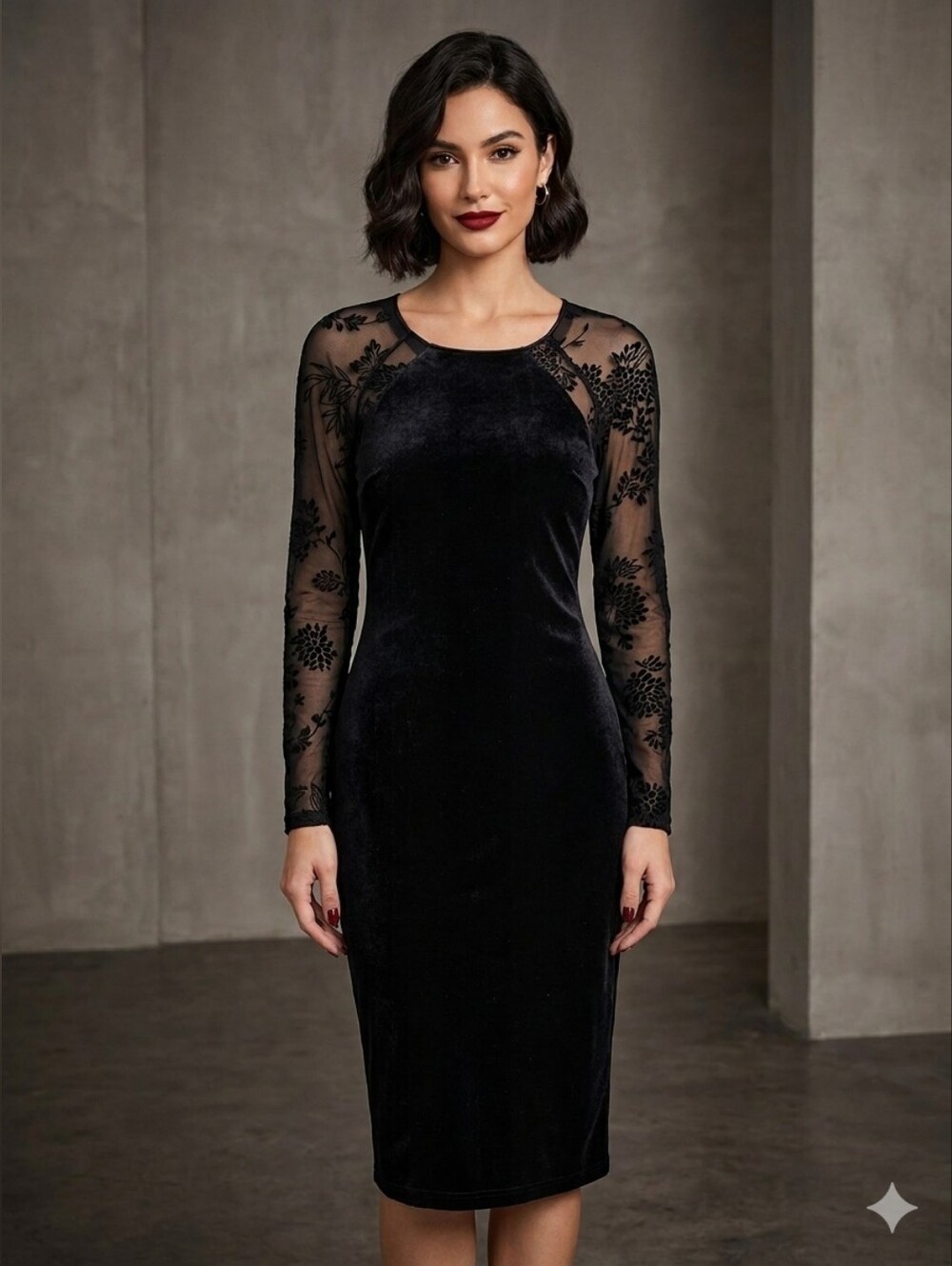 Mariana Marquez Velvet Midi Sheath Dress